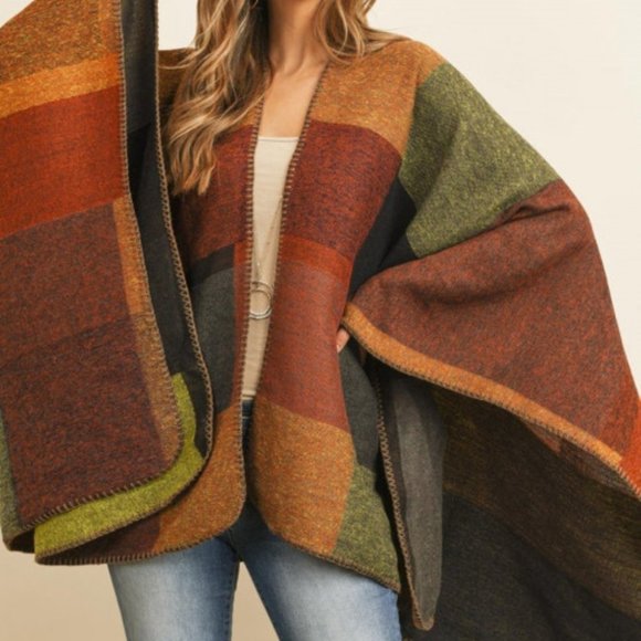 Tops - OLIVE MULTICOLOR GEOMETRIC SHAPE kimono / shrug